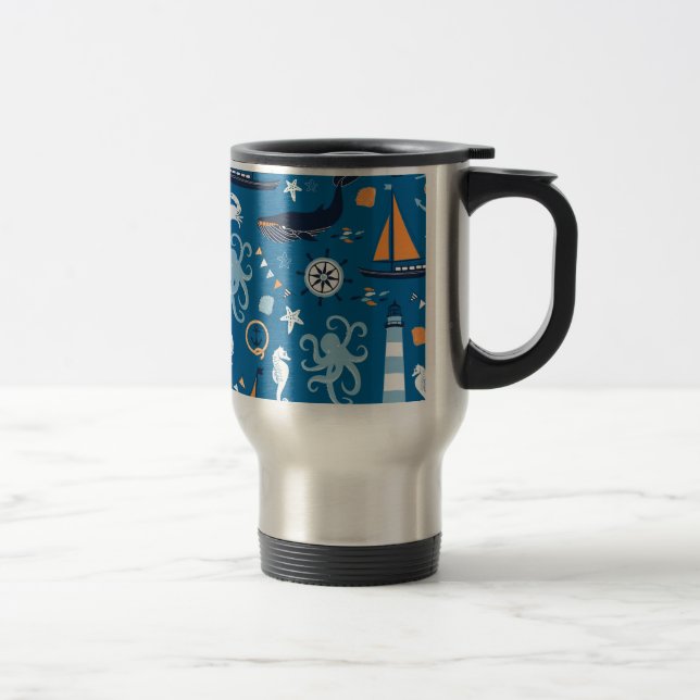 Deep Blue All Things Nautical Travel Mug (Right)