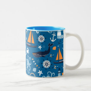 Deep Blue All Things Nautical Two-Tone Coffee Mug
