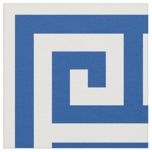 Deep Blue Alternating Greek Key Square Pattern Fabric