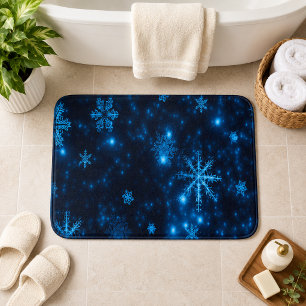 Deep Blue and Bright Snowflakes Large Bath Mat