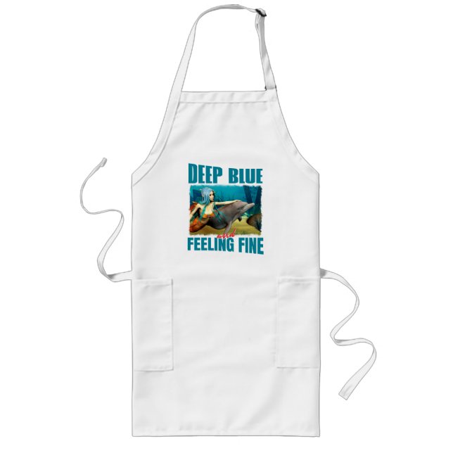 Deep Blue and Feeling Fine Mermaid and Dolphin Long Apron (Front)