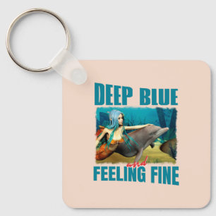 Deep Blue and Feeling Fine Mermaid Dolphin Art Key Ring