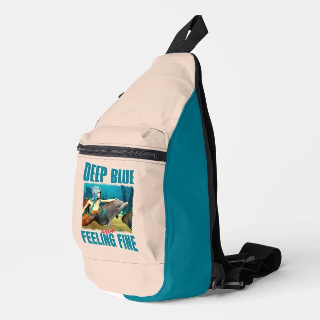 Deep Blue and Feeling Fine Mermaid Dolphin Art Sling Bag (Right Corner)