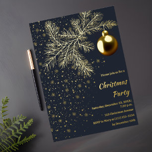 Deep blue and Gold Christmas party Invitation