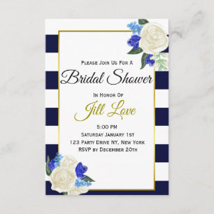Deep Blue and Gold Floral Bridal Shower Invite