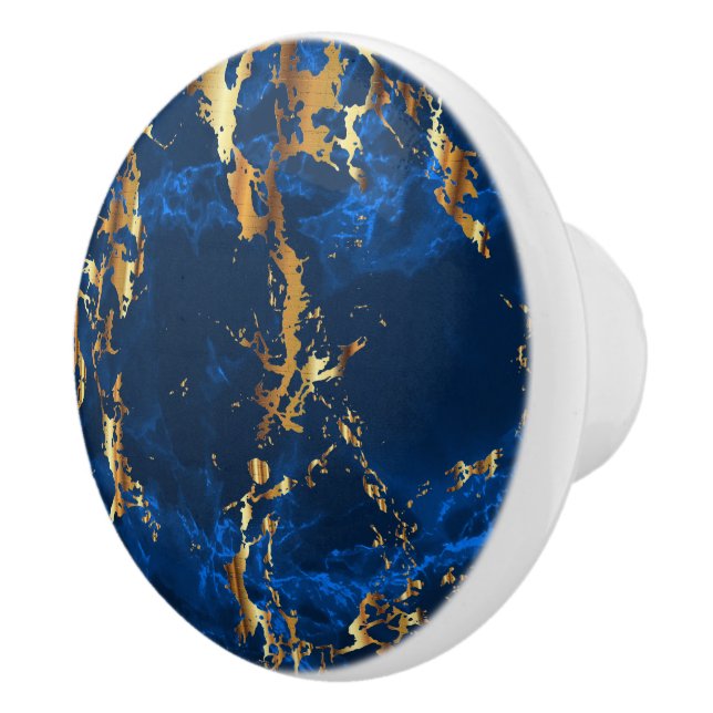 Deep Blue and Gold Marble Ceramic Knob (Right)