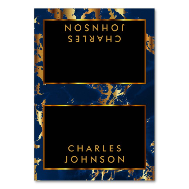 Deep Blue and Gold Marble - Place Cards (Front)