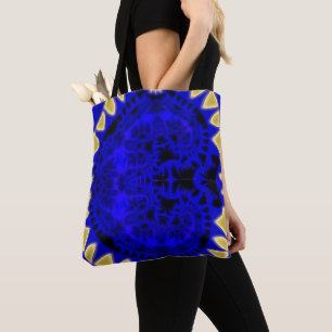 Deep Blue and Gold Teeth Border Fractal Tote Bag