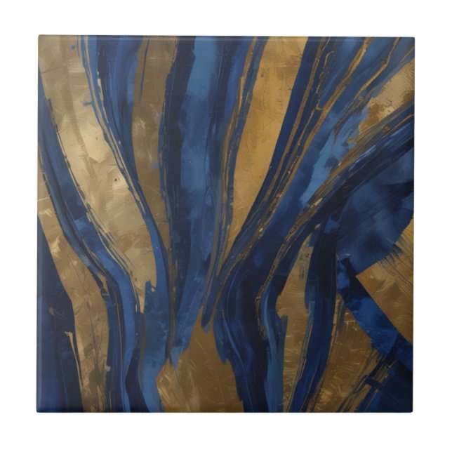 Deep blue and golden Ceramic Tile (Front)