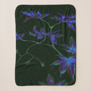 Deep Blue and Green Japanese Maple Leaf Design Sherpa Blanket