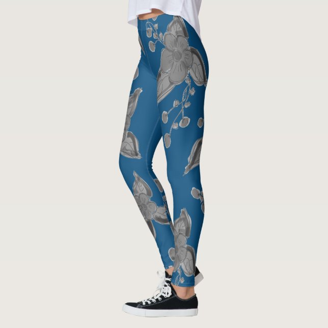 Deep Blue And Grey Stylish Leggings (Left)