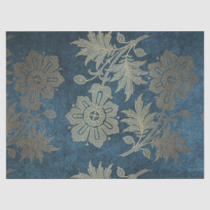 Deep Blue and Light Gold Flower Decoupage Tissue Paper