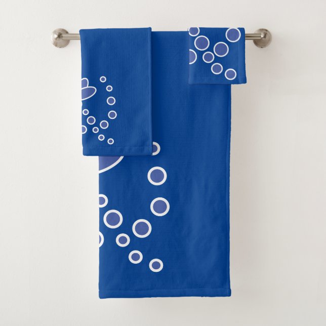 Deep Blue and Medium Modern Flower Bath Towel Set (Insitu)