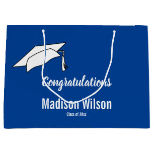 Deep Blue and White Congratulations Graduation Large Gift Bag