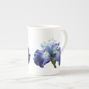 Deep Blue and White Iris Bone China Mug