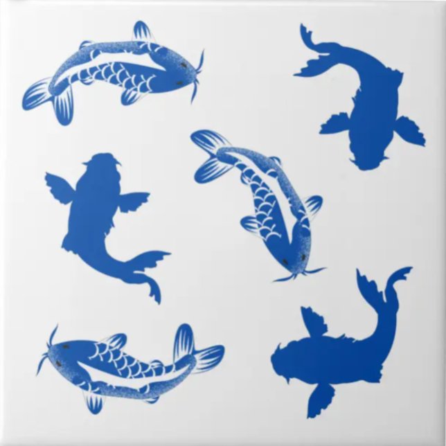 Deep blue and white Japanese vintage koi fish cute Tile (Creator Uploaded)