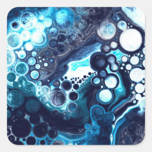 Deep Blue and White Marble Fluid Art   Square Sticker