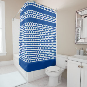 Deep Blue and white Modern bubble Waves Shower Curtain