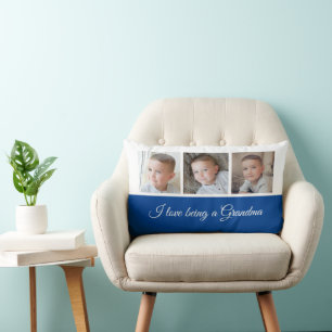 Deep blue and white photo collage for Grandma Lumbar Cushion