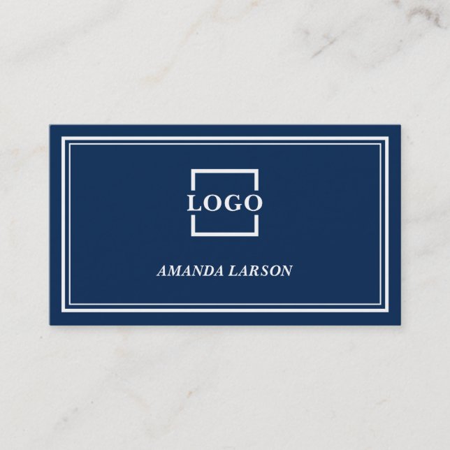 Deep Blue Background And White Frame Business Card (Front)