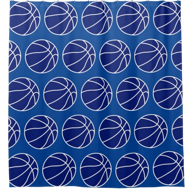 DEEP BLUE BASKETBALL SHOWER CURTAIN (Front)