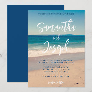 Deep Blue Beach Photo Wedding Invitation