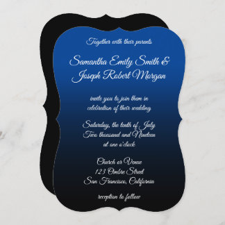 Deep Blue Black Ombre Elegant Calligraphy Wedding Invitation