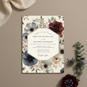 Deep Blue Bloom Romance Wedding Invitation
