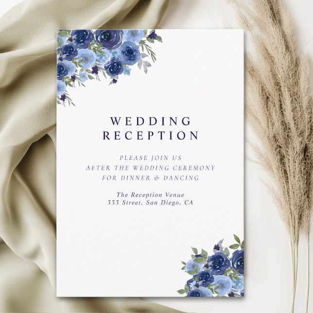 Deep Blue Boho Florals – Rustic Wedding Enclosure Card (Creator Uploaded)