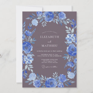 Deep Blue Botanical Flourish Wedding Invitation
