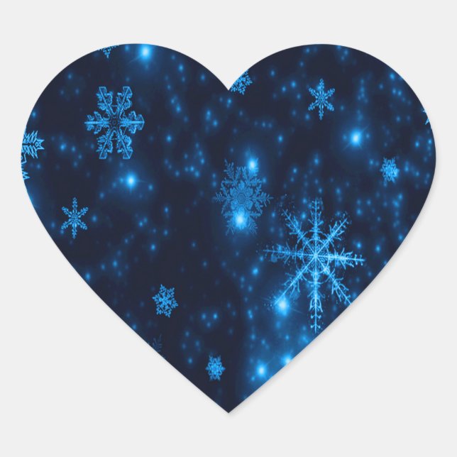 Deep Blue & Bright Snowflakes Heart Sticker (Front)