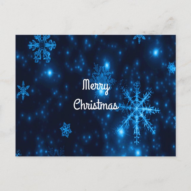 Deep Blue & Bright Snowflakes Merry Christmas Card (Front)