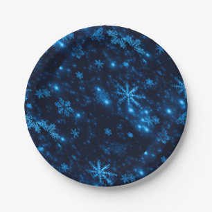 Deep Blue & Bright Snowflakes Paper Plates