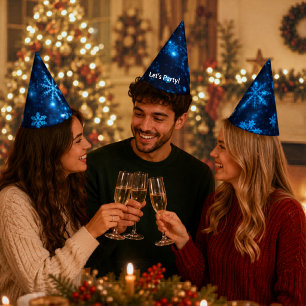Deep Blue & Bright Snowflakes Party Hat