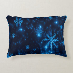 Deep Blue & Bright Snowflakes Polyester Pillow