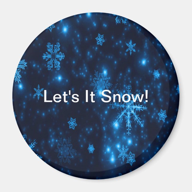 Deep Blue & Bright Snowflakes Round Magnet (Front)