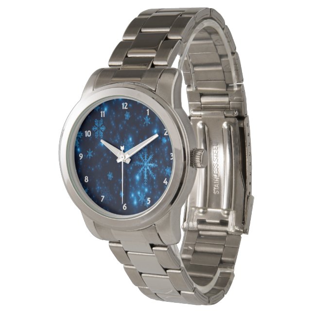 Deep Blue & Bright Snowflakes  Unisex eWatch Watch (Angled)