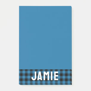Deep Blue Buffalo Check White Name Post-it Notes