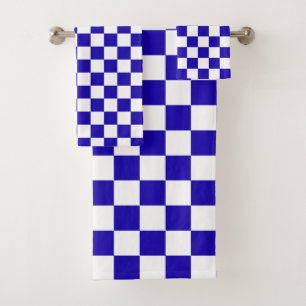 Deep blue chequered  bath towel set