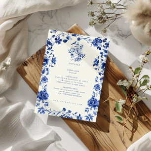 Deep Blue Chinoiserie Vintage Floral Details Card