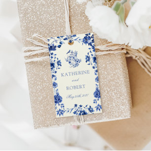 Deep Blue Chinoiserie Vintage Floral Wedding Gift Tags