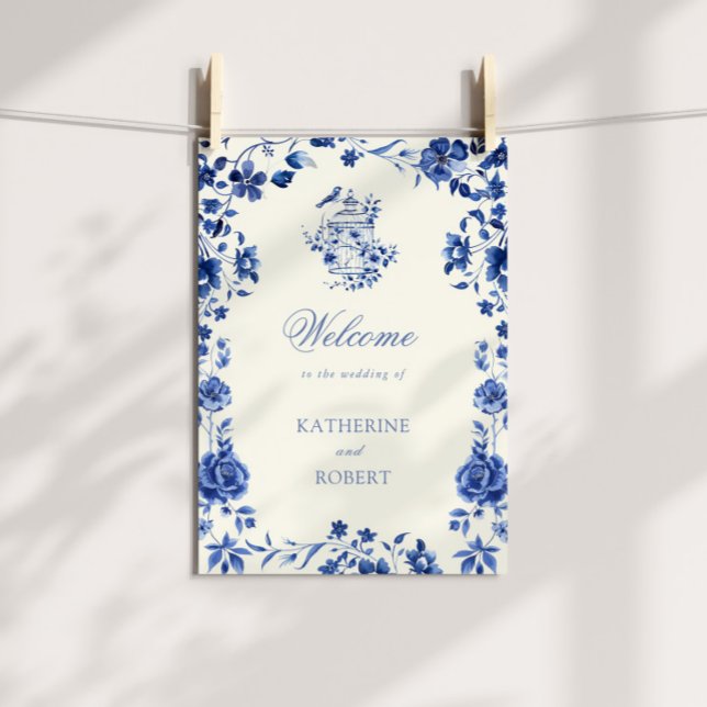 Deep Blue Chinoiserie Vintage Floral Wedding Poster (Creator Uploaded)
