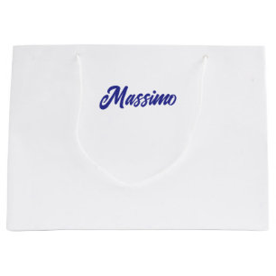 Deep Blue Color Plain Modern Own Name Calligraphy Large Gift Bag