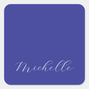 Deep Blue Color Plain Modern Own Name Calligraphy Square Sticker