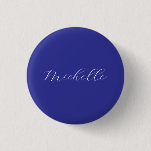 Deep Blue Colour Plain Modern Own Name Calligraphy 3 Cm Round Badge