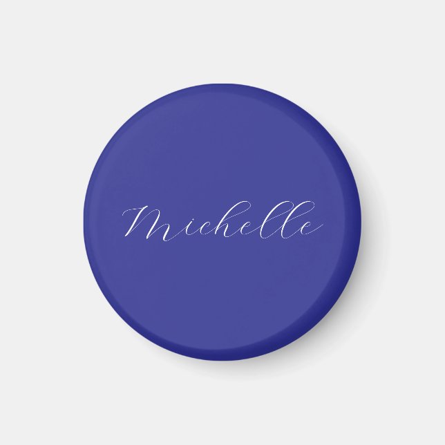Deep Blue Colour Plain Modern Own Name Calligraphy Magnet (Front)