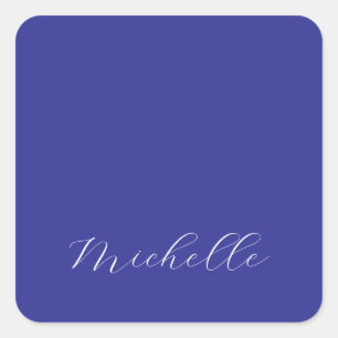 Deep Blue Colour Plain Modern Own Name Calligraphy Square Sticker