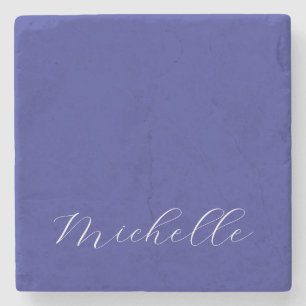 Deep Blue Colour Plain Modern Own Name Calligraphy Stone Coaster