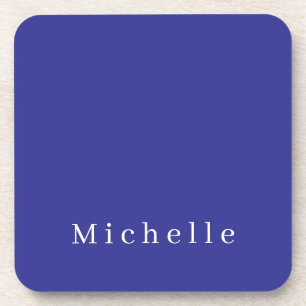 Deep Blue Colour Plain Modern Own Name Minimalist Coaster