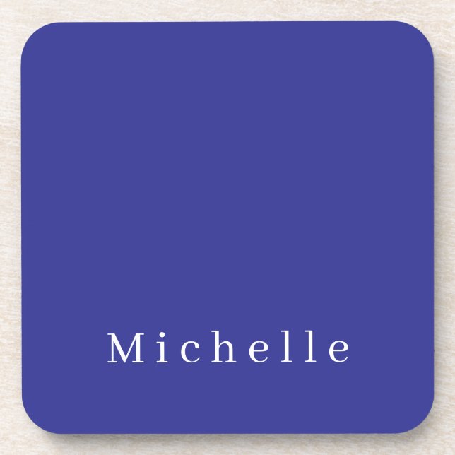 Deep Blue Colour Plain Modern Own Name Minimalist Coaster (Front)